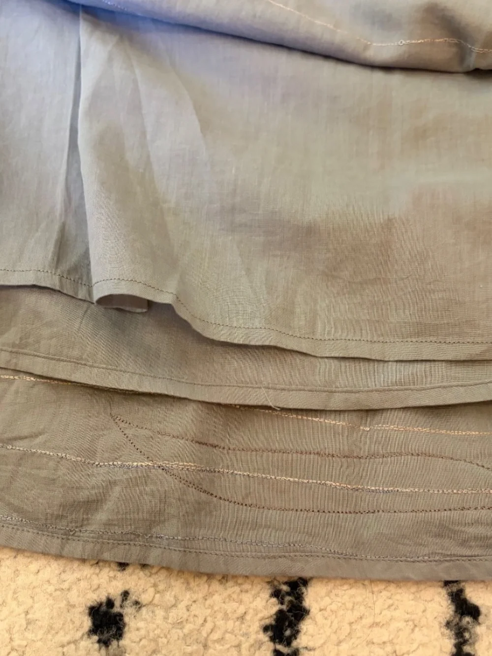 Chan Luu Silk Cotton Gray Green Textured Midi Skirt L Earth Tone Minimalist EUC